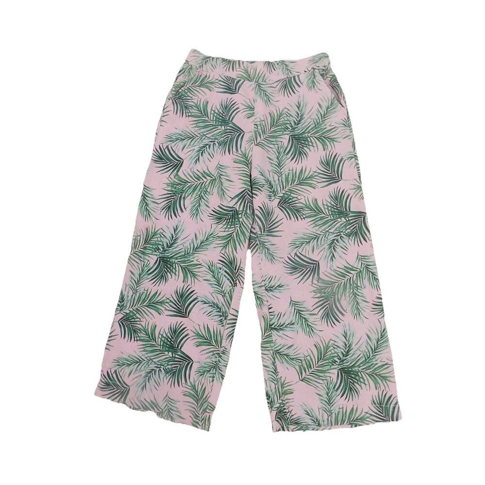 Kensie tropical print linen blend pull on pants wide leg size Medium